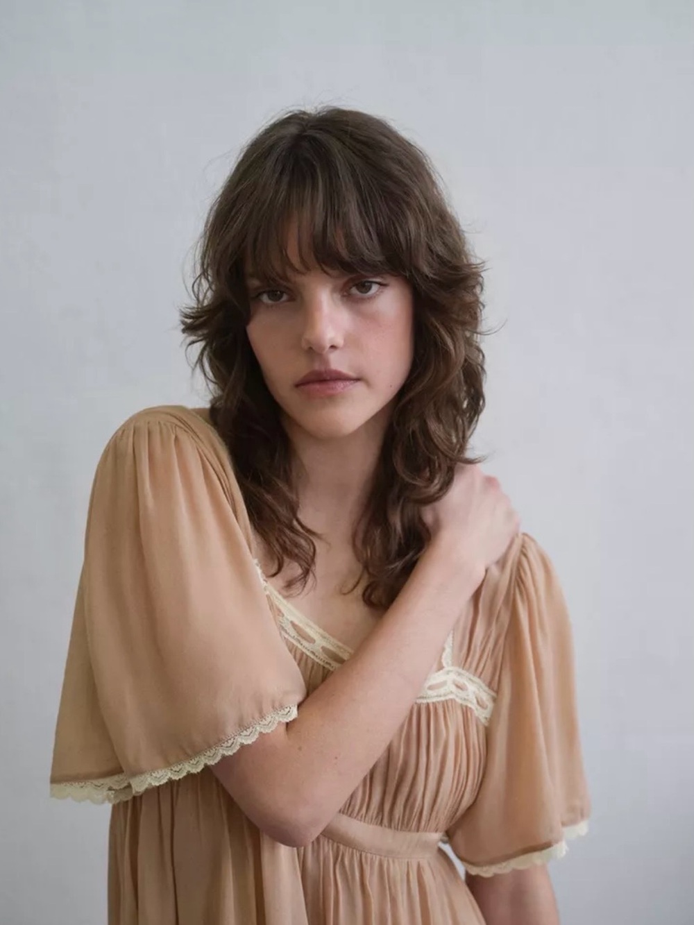 Zara Peach Lace-Trim Short Babydoll Chemise